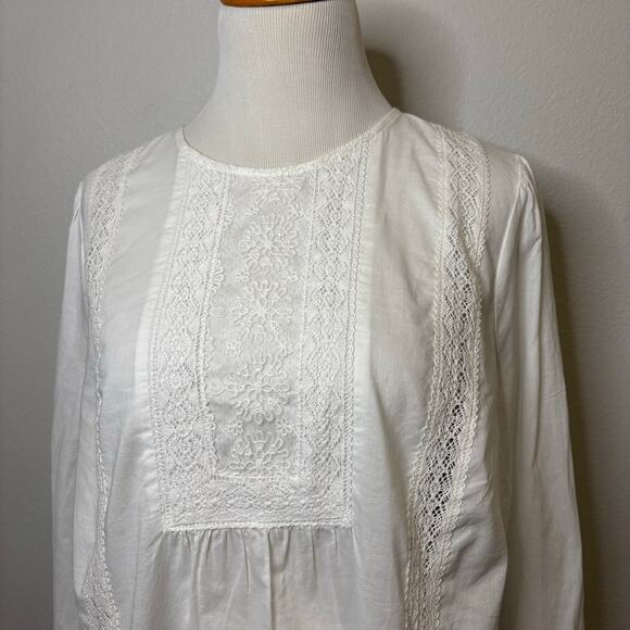 Velvet Graham Spencer NWT White Long Sleeve Lace Peasant Boho Blouse Top Small - Picture 2 of 7
